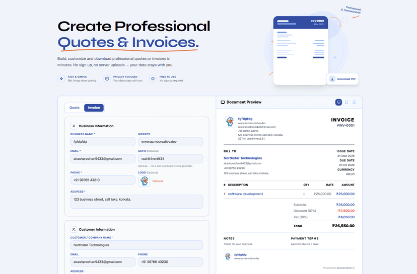Quote & Invoice Generator